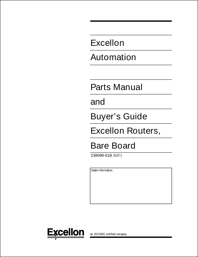 Parts Manual For Dedicated Bare Board Routers